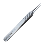 Jeweler Type Forceps, Straight Narrowed Shafts, Extra Fine Pointed Tips, Serrated Handle, Dull Finish, Overall Length 4-1/2" (115mm) 